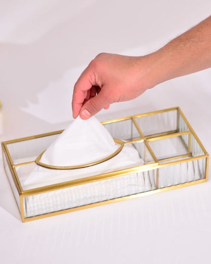 Fluted Glass Tissue Box With Compartments