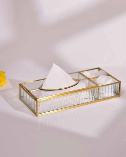 Fluted Glass Tissue Box With Compartments