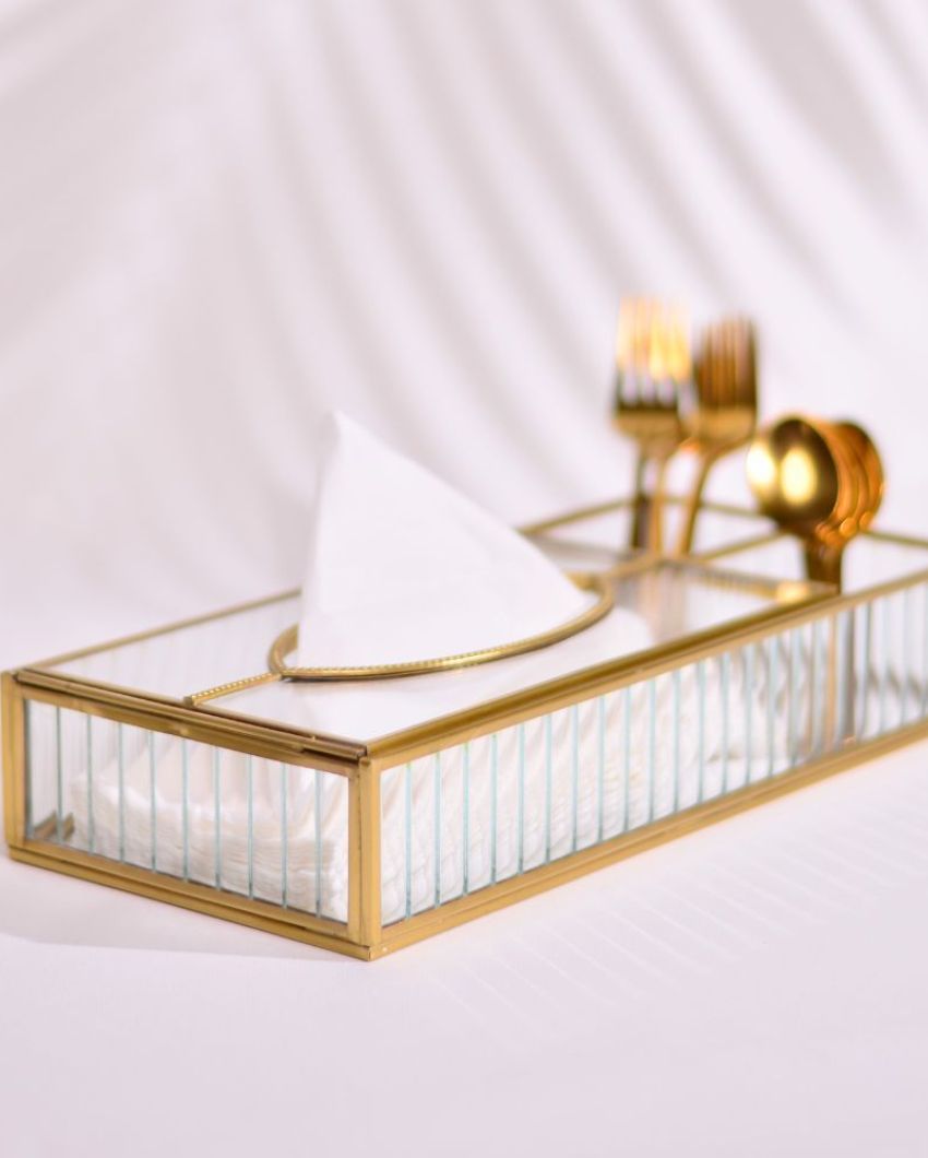 Fluted Glass Tissue Box With Compartments