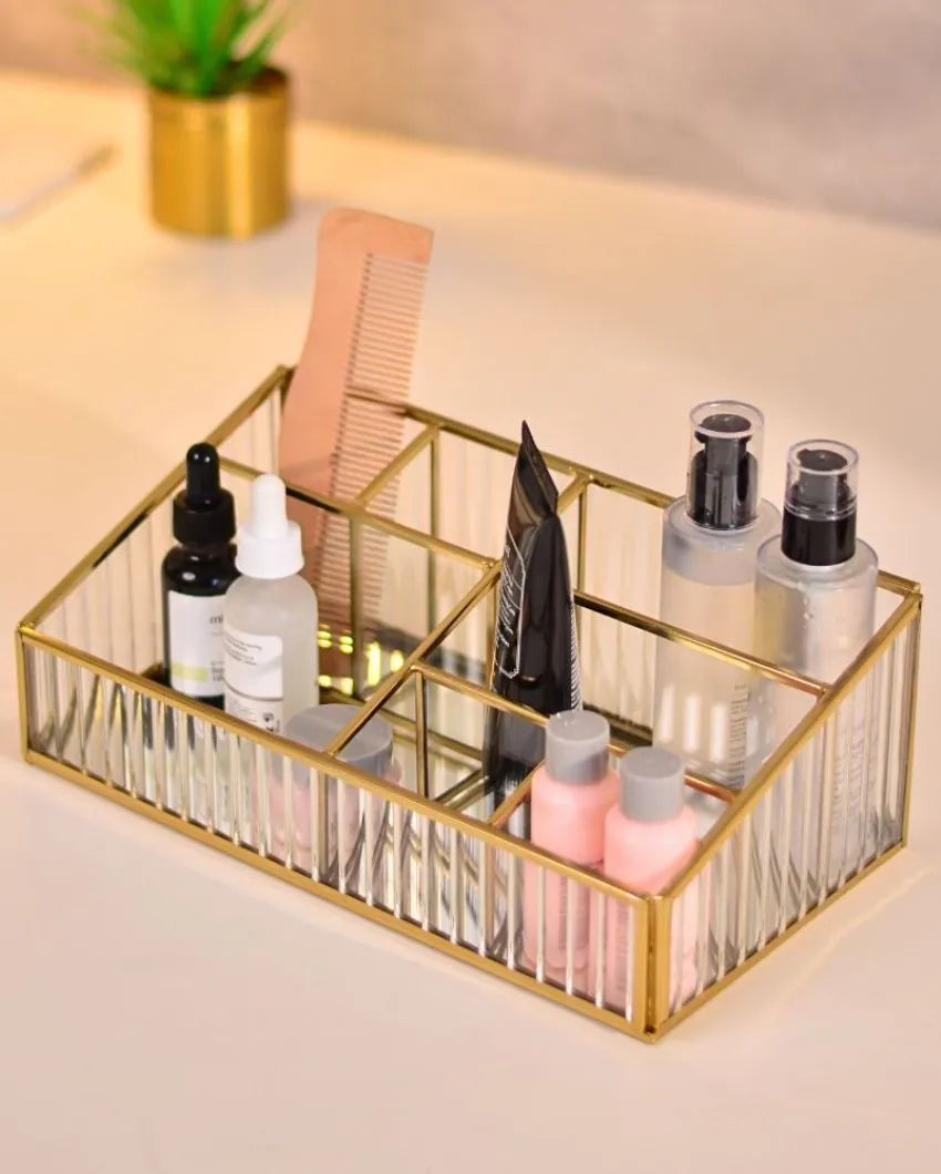 Elegant Fluted Glass Desk Make-Up & Toiletry Organiser