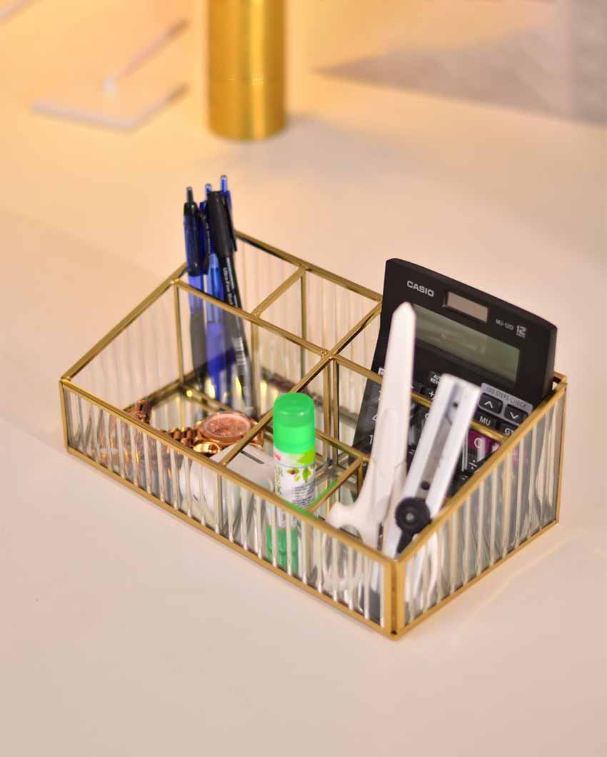 Elegant Fluted Glass Desk Make-Up & Toiletry Organiser