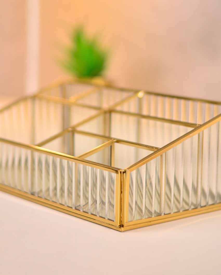 Elegant Fluted Glass Desk Make-Up & Toiletry Organiser