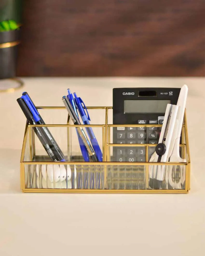 Elegant Fluted Glass Desk Make-Up & Toiletry Organiser