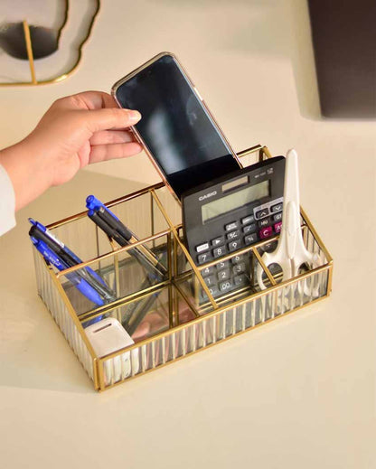 Elegant Fluted Glass Desk Make-Up & Toiletry Organiser