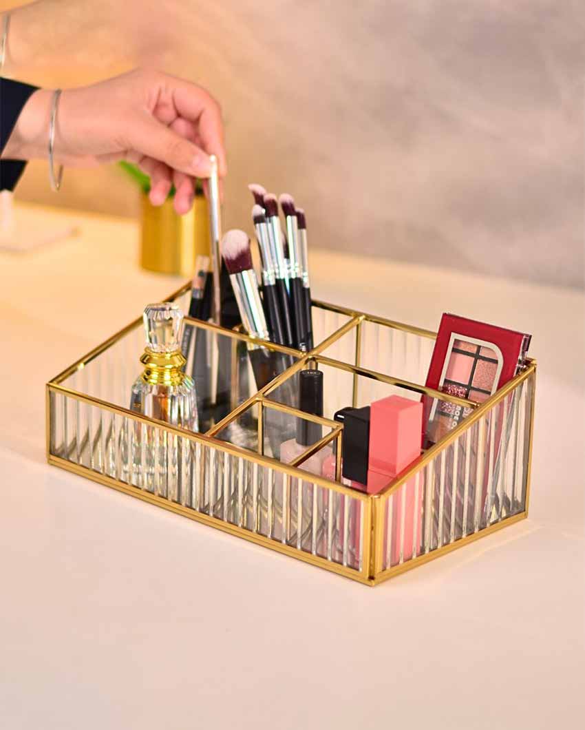 Elegant Fluted Glass Desk Make-Up & Toiletry Organiser