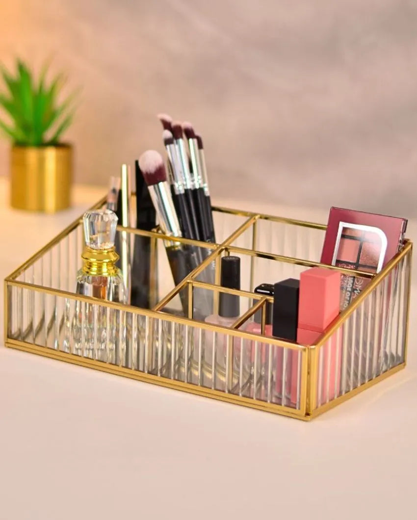 Elegant Fluted Glass Desk Make-Up & Toiletry Organiser