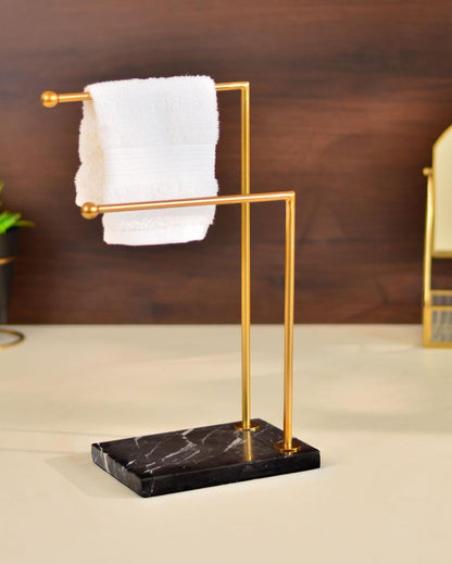 Black Marble Stainless Steel L Shape Towel Stand | 7 x 5 x 15 inches