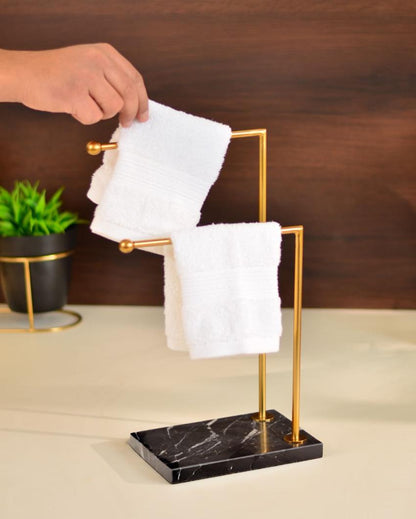 Black Marble Stainless Steel L Shape Towel Stand | 7 x 5 x 15 inches