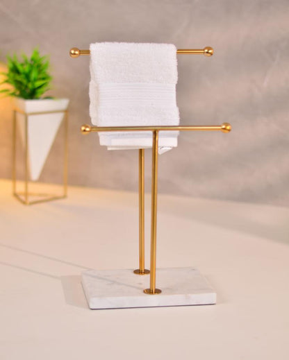 White Marble Stainless Steel T Shape Towel Stand | 7 x 5 x 15 inches