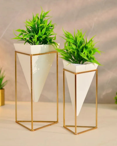 Triangular Metal Desk Planters | Set Of 2