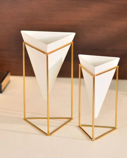 Triangular Metal Desk Planters | Set Of 2