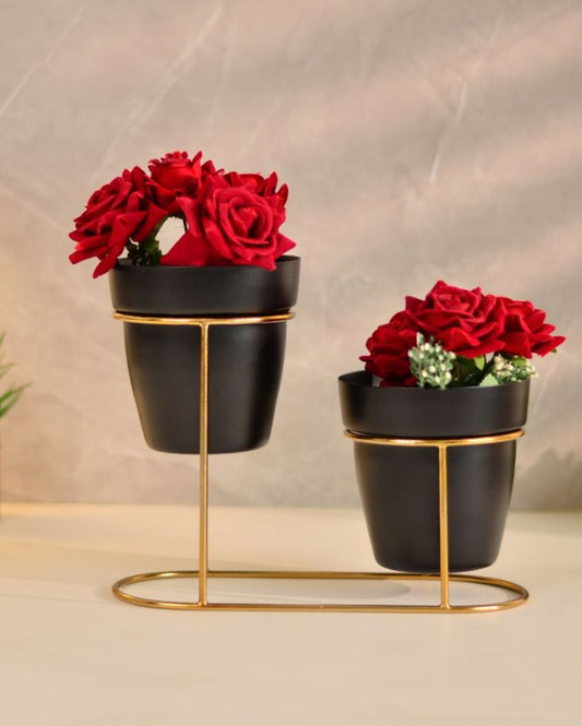 Metal Two Pots Desk Planter With Stand ( Pot Dimension Missing )