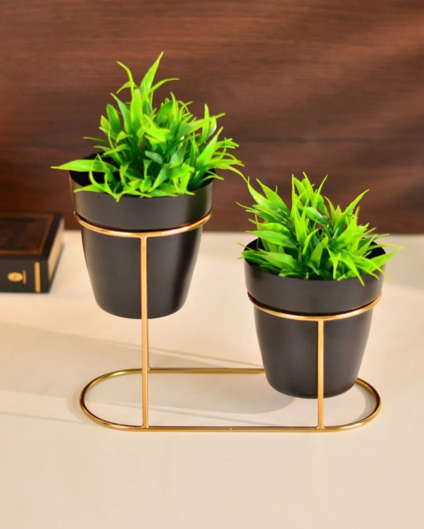 Metal Two Pots Desk Planter With Stand ( Pot Dimension Missing )