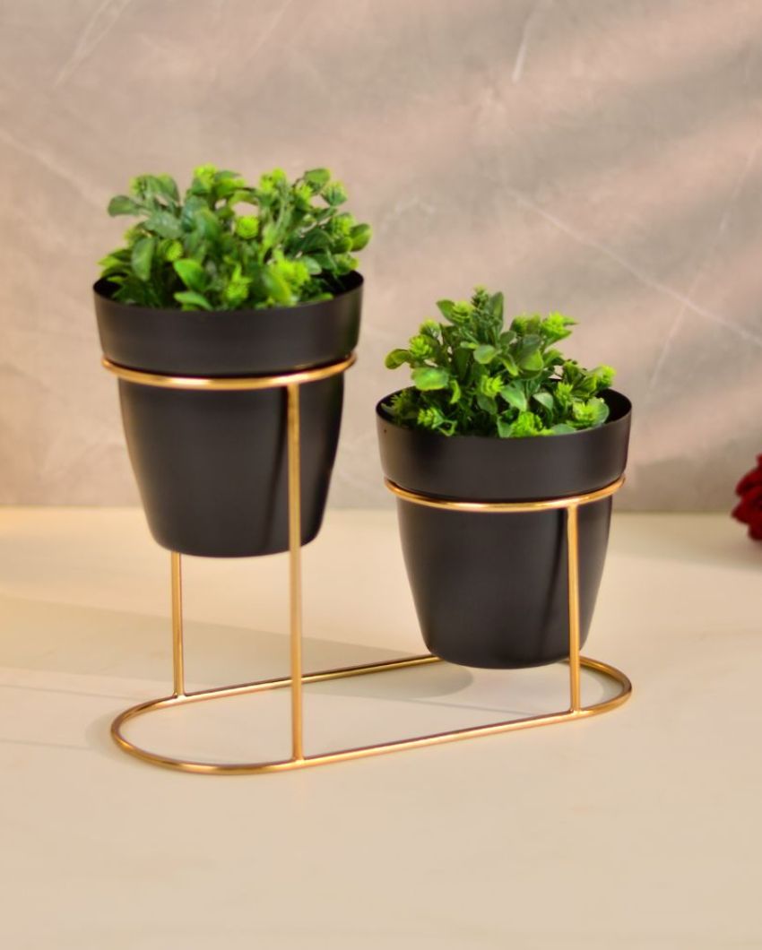 Metal Two Pots Desk Planter With Stand ( Pot Dimension Missing )