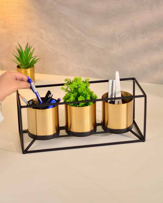 Three Pots Desk Planters With Metal Stand ( Pot Dimension Missing )