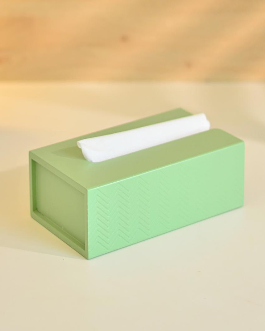 Green Wooden Tissue Box | 9 x 5.5 x 3 inches