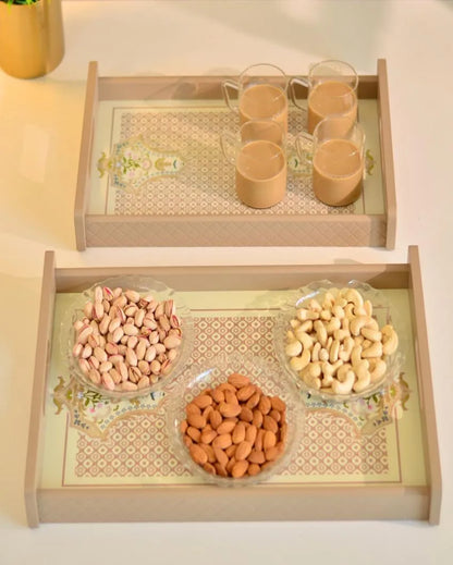 Beige Wooden Serving Tray | Set of 2