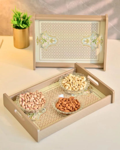 Beige Wooden Serving Tray | Set of 2