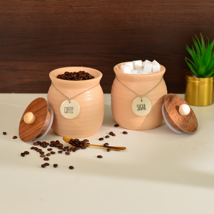 Samio Tea Coffee Sugar Canisters with Spoon | 5 x 5 x 6 inches