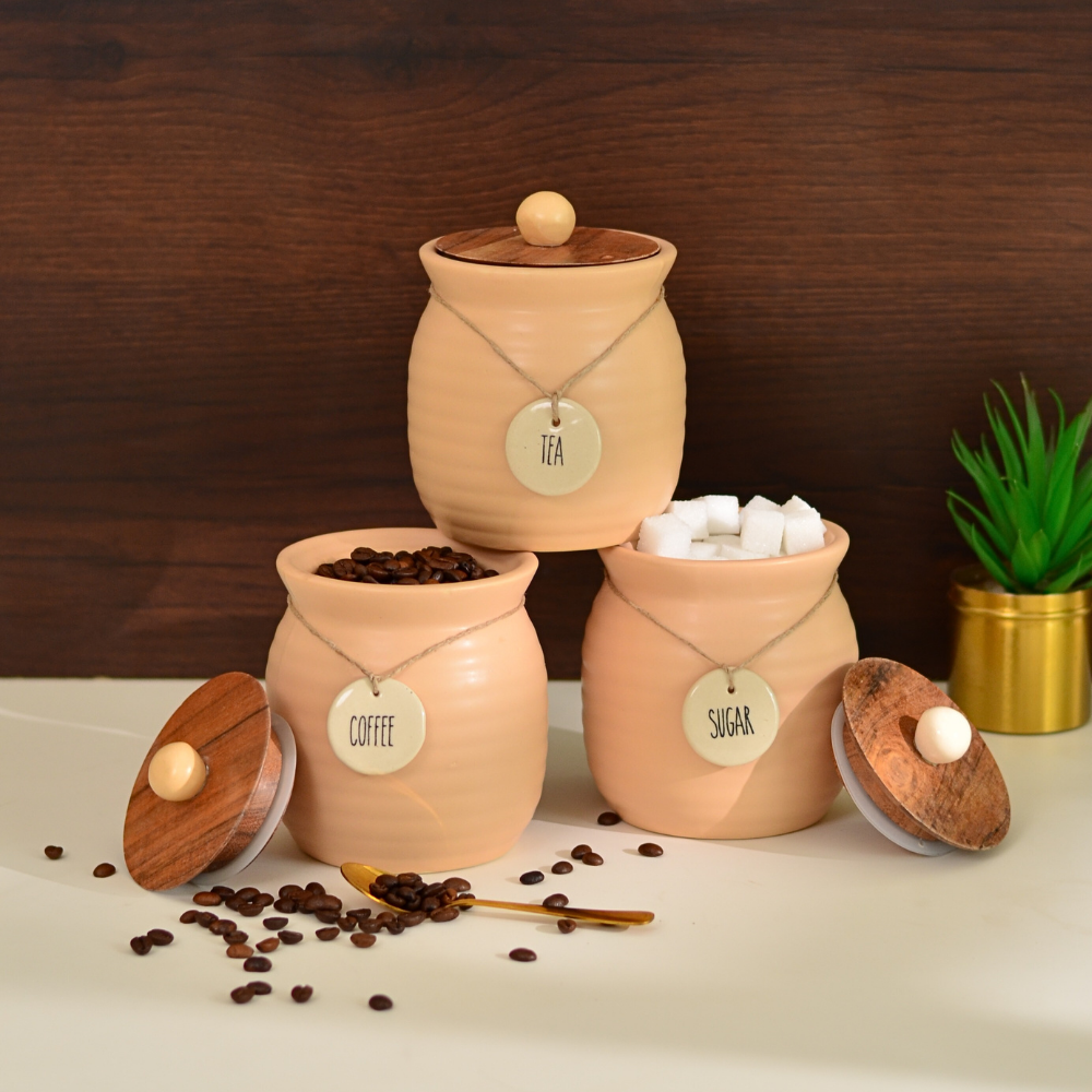 Samio Tea Coffee Sugar Canisters with Spoon | 5 x 5 x 6 inches