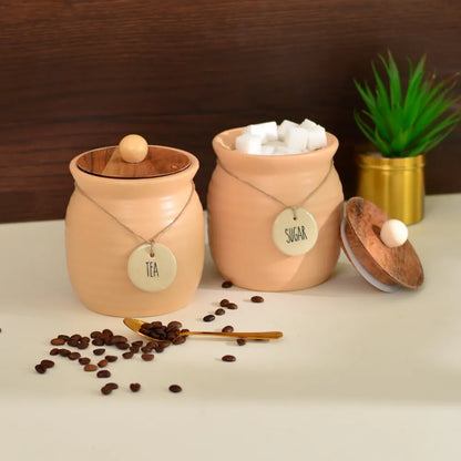 Samio Tea Coffee Sugar Canisters with Spoon | 5 x 5 x 6 inches