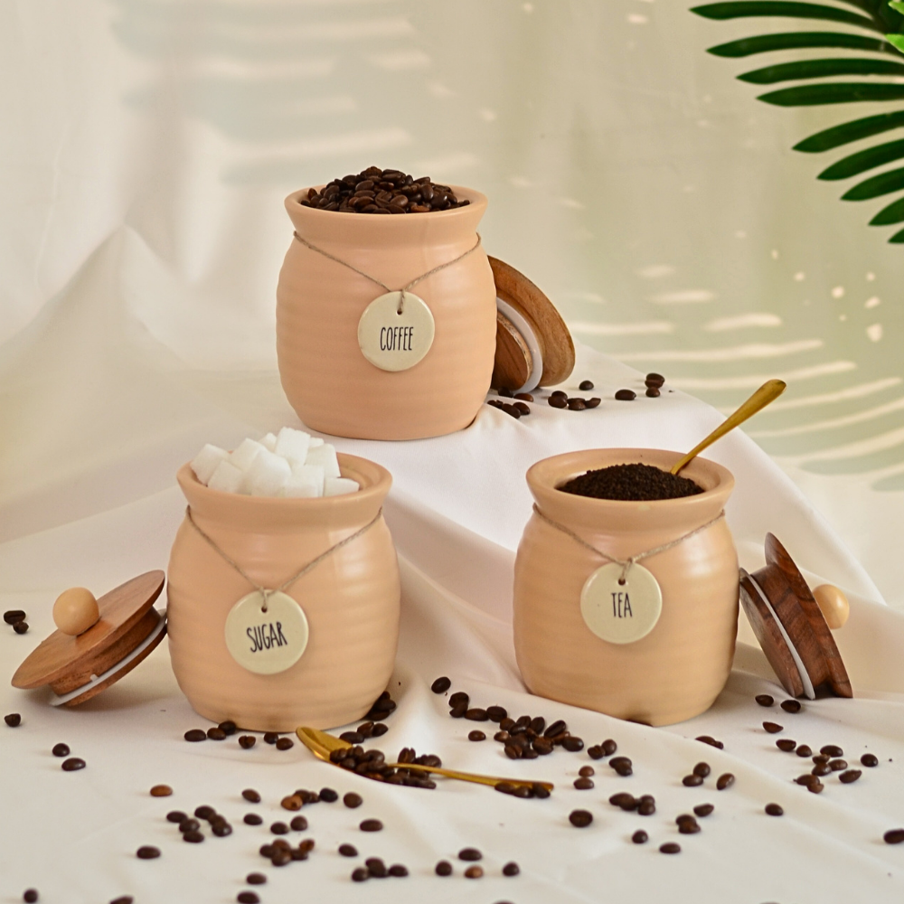 Samio Tea Coffee Sugar Canisters with Spoon | 5 x 5 x 6 inches