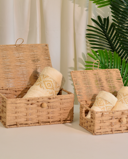 Raffia Storage Basket With Lid | Set Of 2