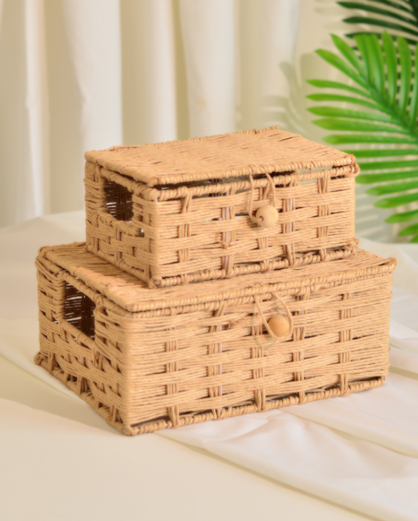 Raffia Storage Basket With Lid | Set Of 2