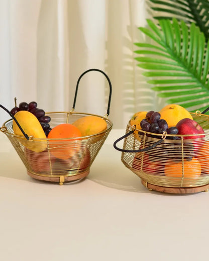 Fruit Wood & Metal Basket Bread Basket