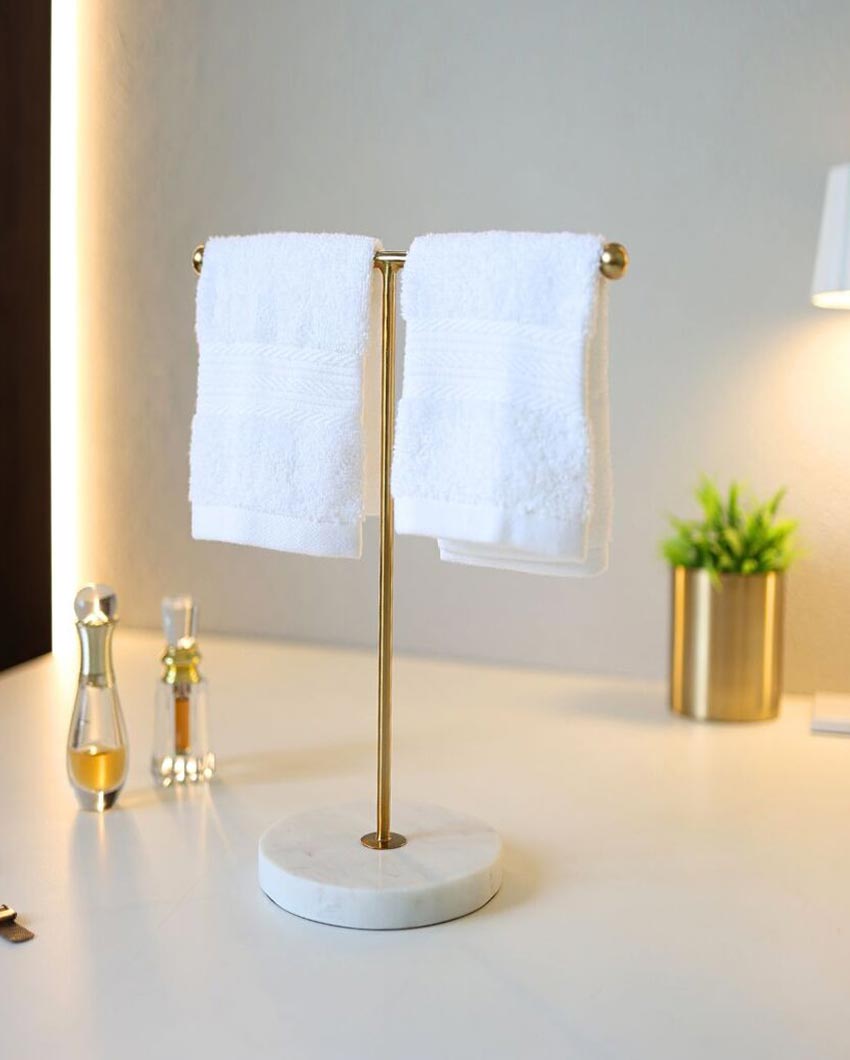 Modern Stylish Stainless Steel and Marble Towel Stand | 6 x 12 inches