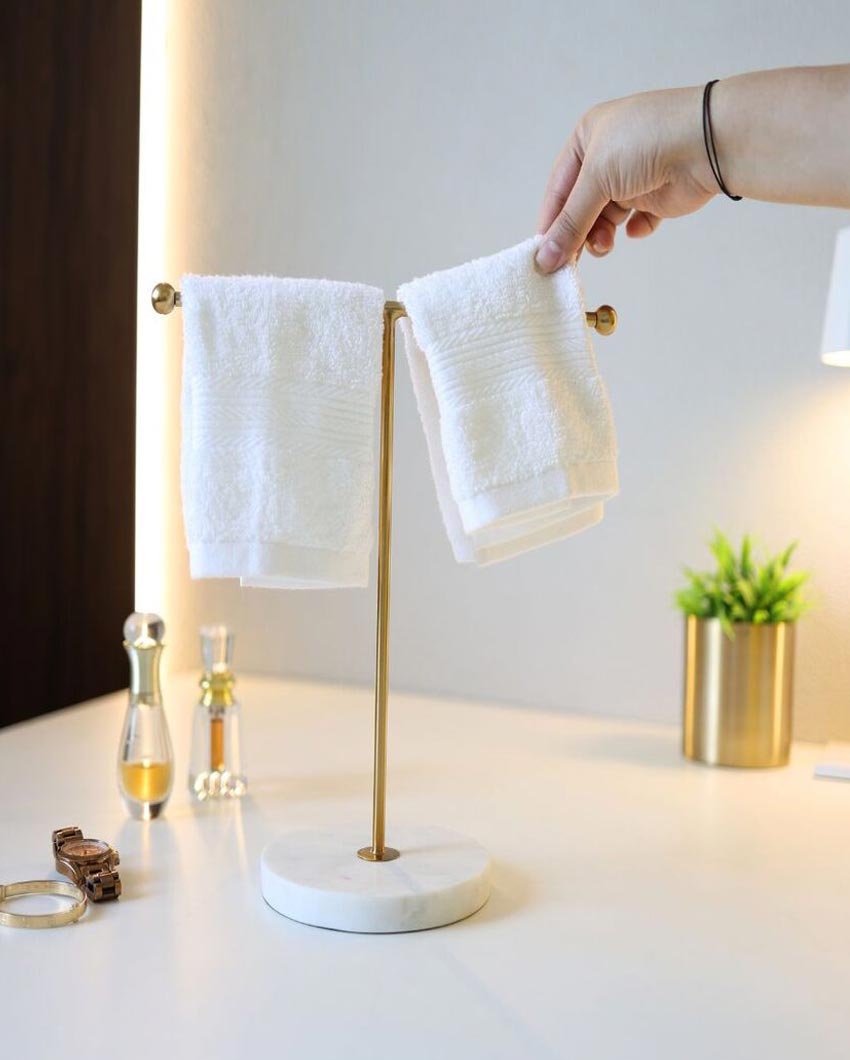 Modern Stylish Stainless Steel and Marble Towel Stand | 6 x 12 inches