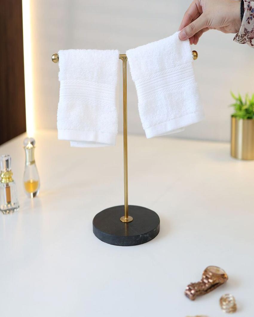 Modern Stylish Stainless Steel and Marble Towel Stand | 6 x 12 inches