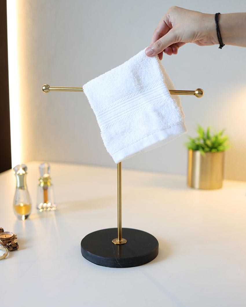 Modern Stylish Stainless Steel and Marble Towel Stand | 6 x 12 inches