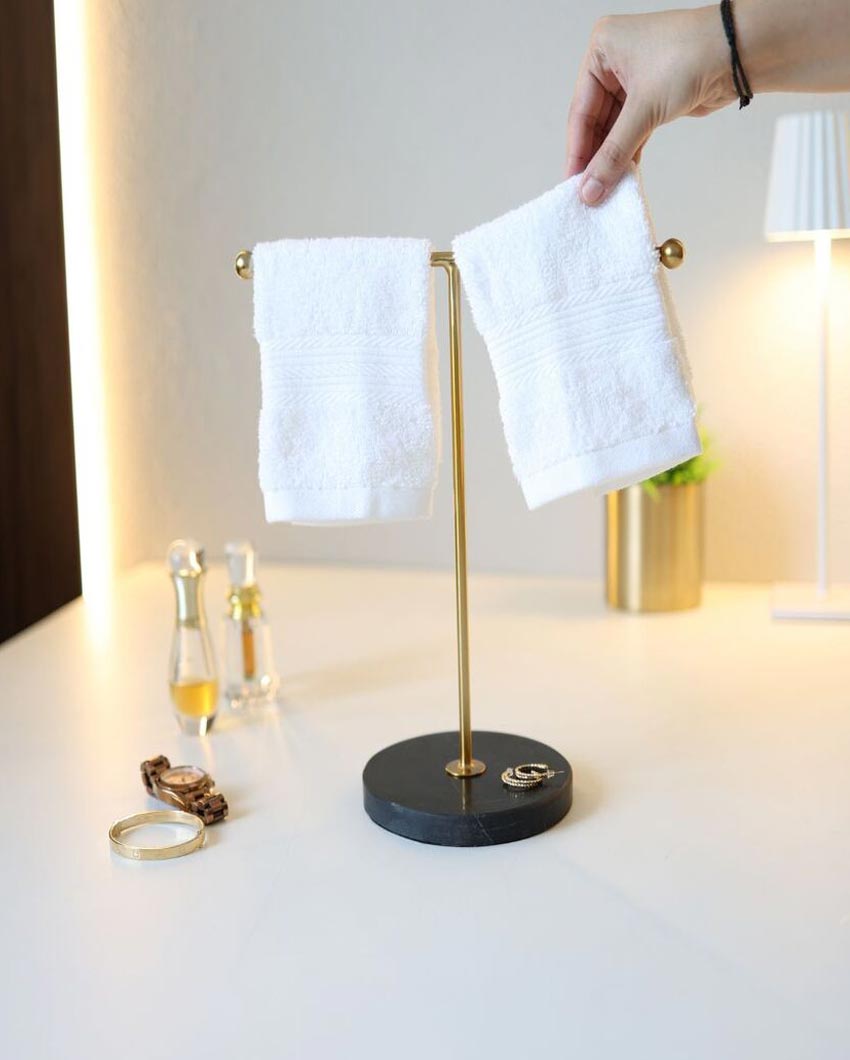 Modern Stylish Stainless Steel and Marble Towel Stand | 6 x 12 inches