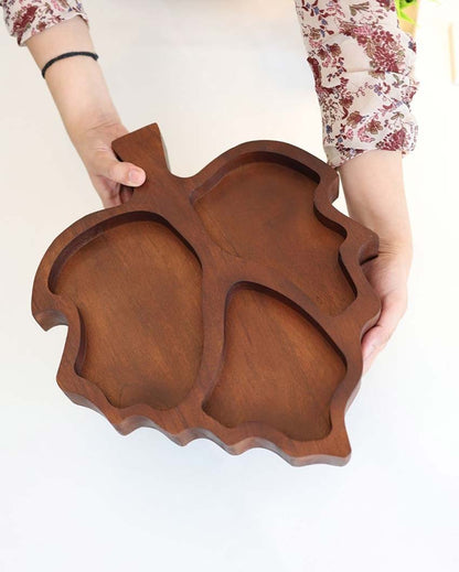 Handcrafted Leaf-Shaped Wooden Serving Platter | 14 x 12 x 2 inches