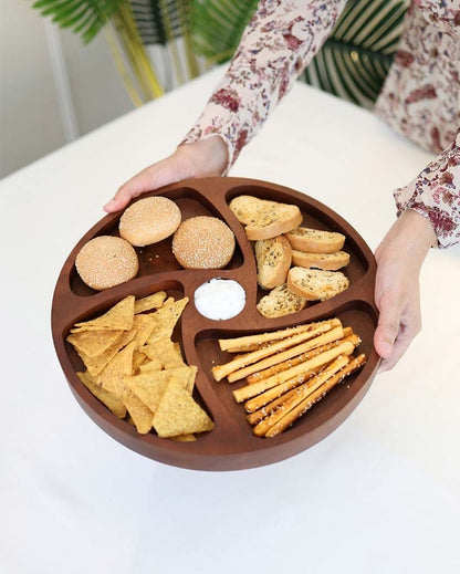 Round Wooden Chip and Dip Serving Platter | 13 x 2 inches