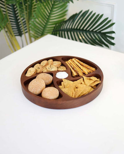 Round Wooden Chip and Dip Serving Platter | 13 x 2 inches