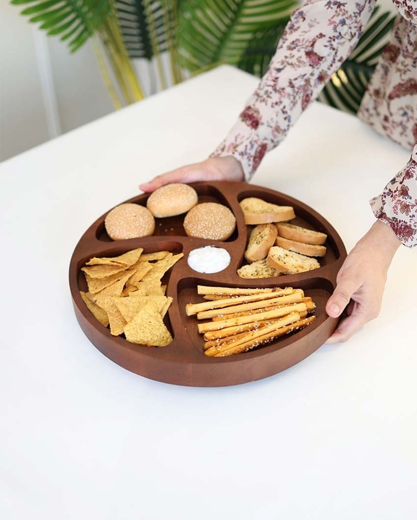 Round Wooden Chip and Dip Serving Platter | 13 x 2 inches