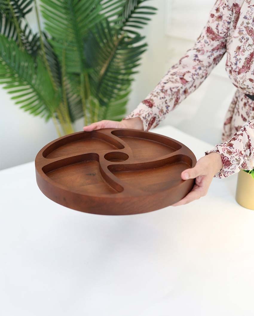 Round Wooden Chip and Dip Serving Platter | 13 x 2 inches