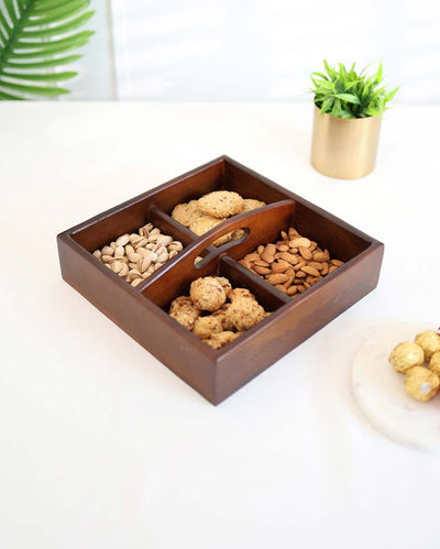 Wooden Chip and Dip Square Serving Platter | 11 x 10 x 2 inches