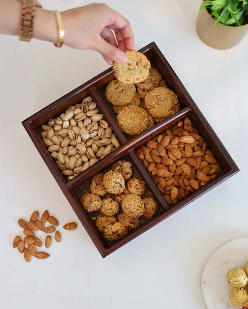 Wooden Chip and Dip Square Serving Platter | 11 x 10 x 2 inches