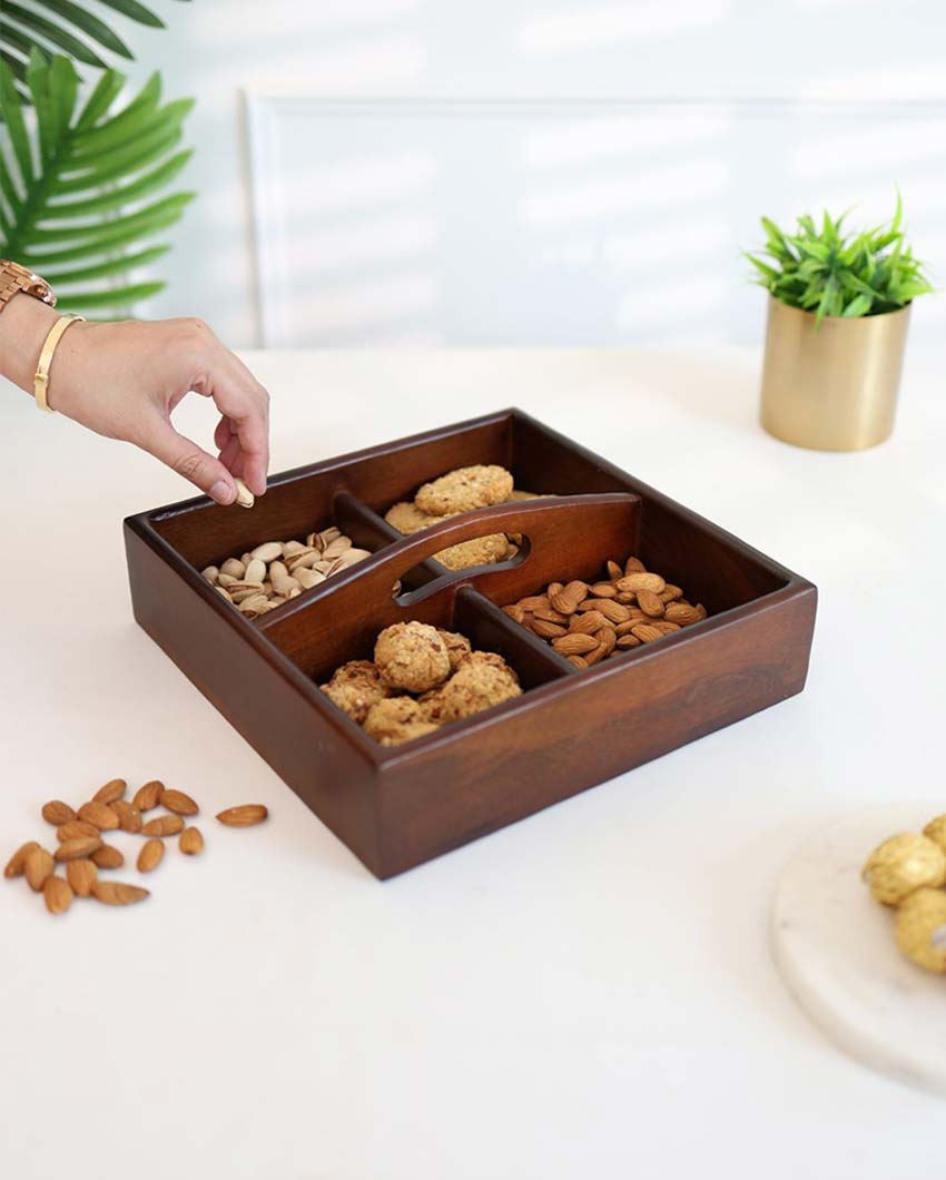 Wooden Chip and Dip Square Serving Platter | 11 x 10 x 2 inches