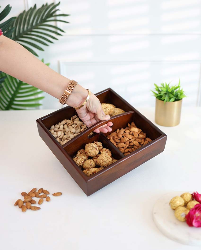 Wooden Chip and Dip Square Serving Platter | 11 x 10 x 2 inches