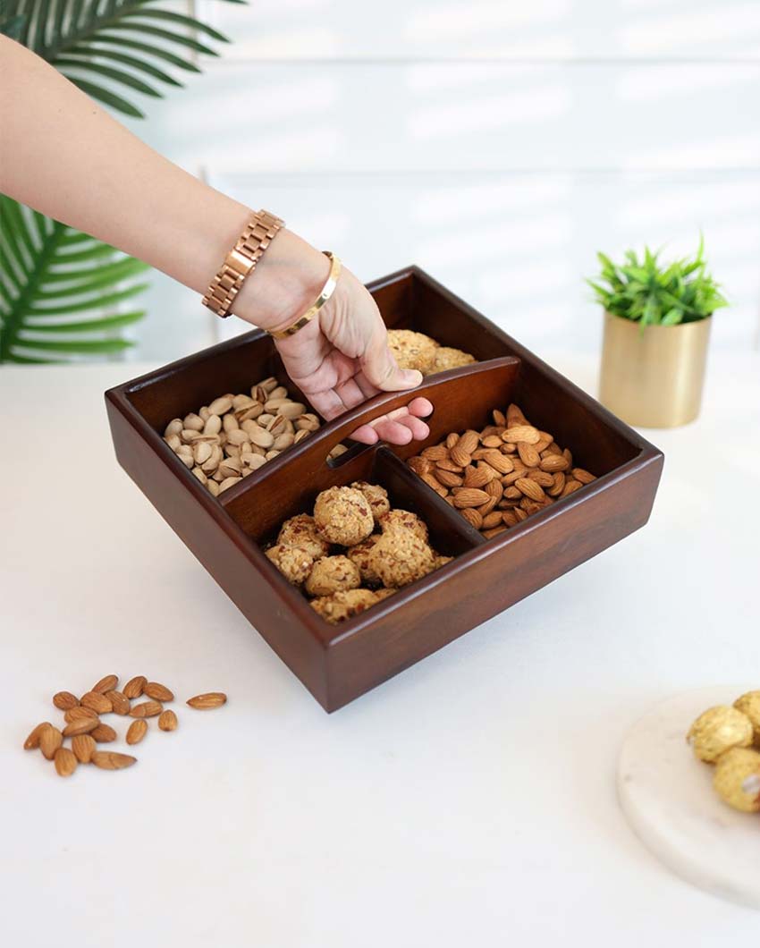 Wooden Chip and Dip Square Serving Platter | 11 x 10 x 2 inches