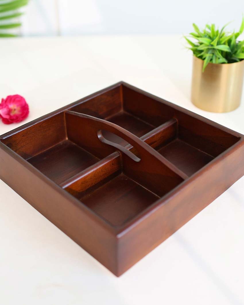 Wooden Chip and Dip Square Serving Platter | 11 x 10 x 2 inches