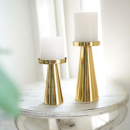 Elegant Golden Design Pillar Candle Holder | Pack of 2