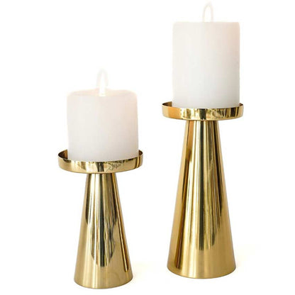 Elegant Golden Design Pillar Candle Holder | Pack of 2