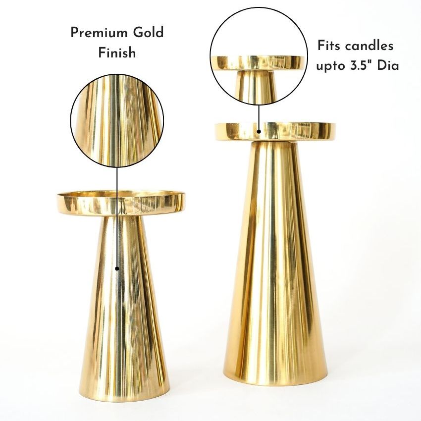 Elegant Golden Design Pillar Candle Holder | Pack of 2