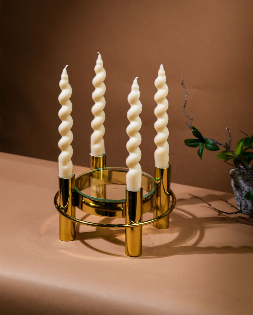 Iria Gold Metal Candle Stand With Glass Centre