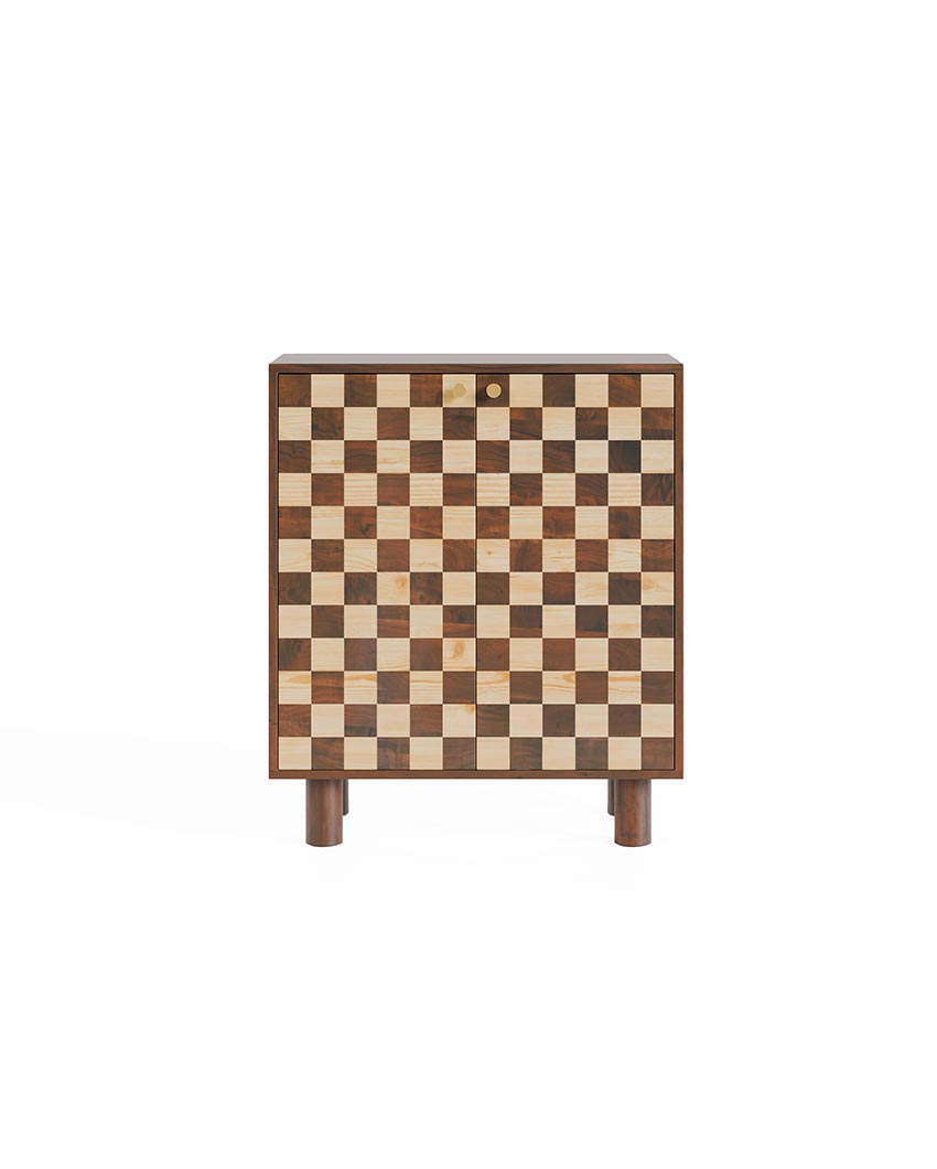 Sleek Brown Chess Bar Cabinet | 35 x 18 x 41 inches